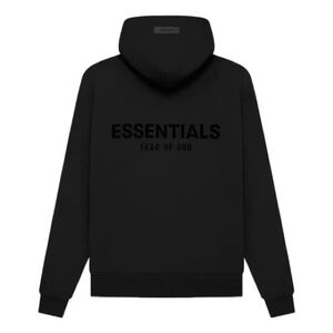 Fear of God Essentials Black Hoodie – Size M, Classic Logo, Unisex